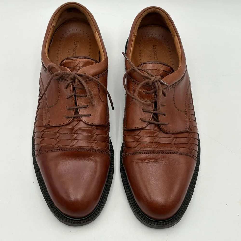 10 M JOHNSTON &‎ MURPHY COGNAC TAN WOVEN LACE-UP OXFORD DRESS SHOES